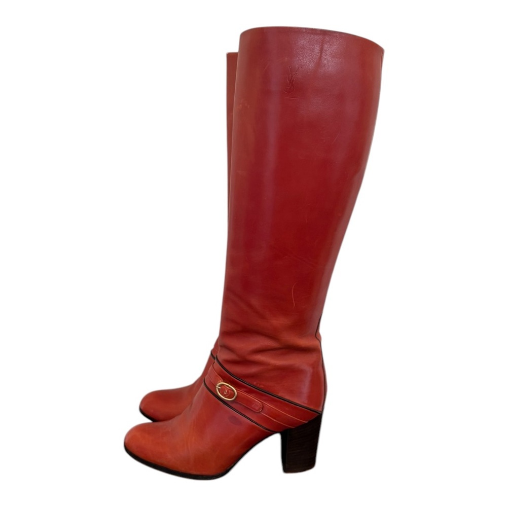 Elegant Red Leather Knee-High Boots